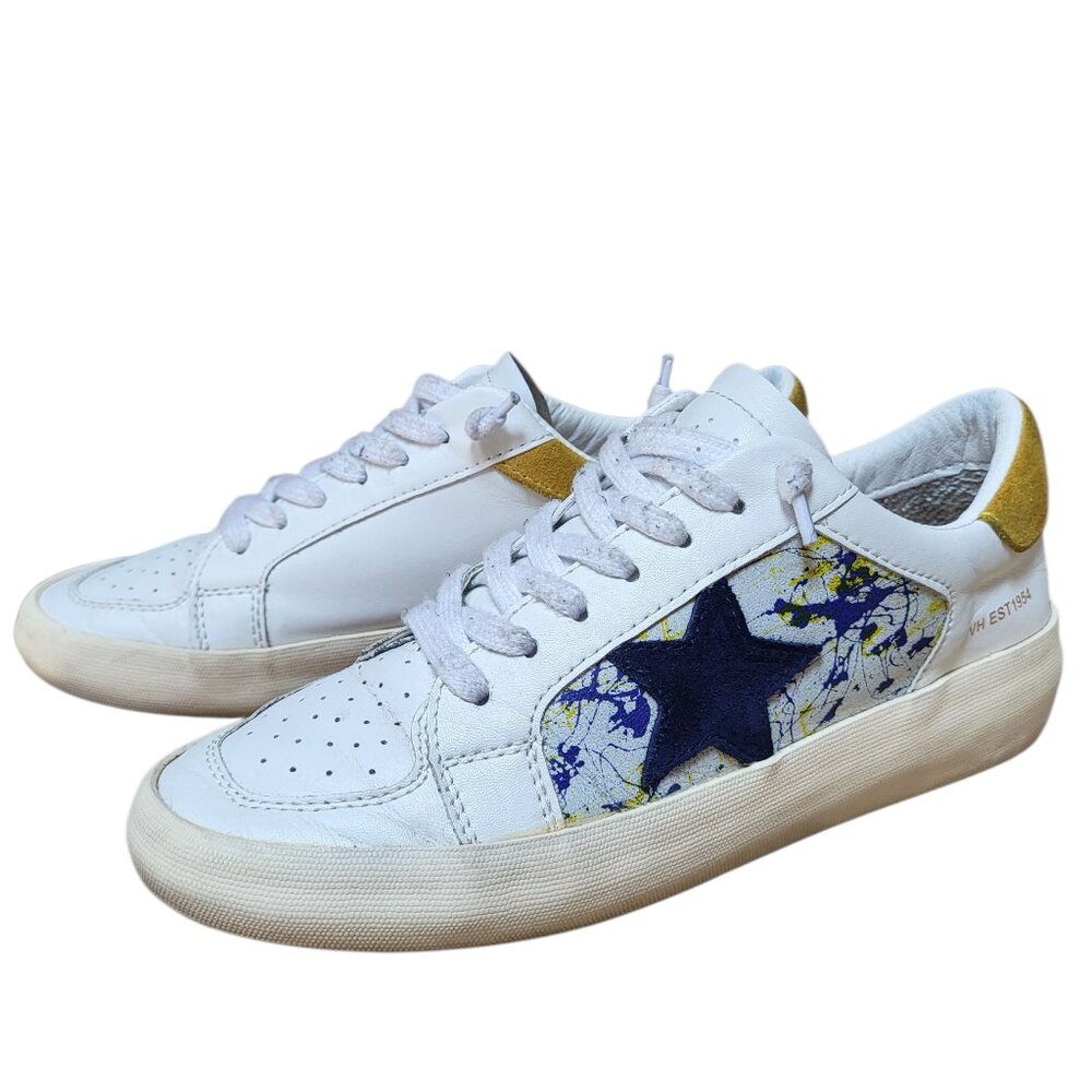 Vintage Havana Prince White Paint Splash Lace Up Womens Size 7.5 Leather Sneaker
